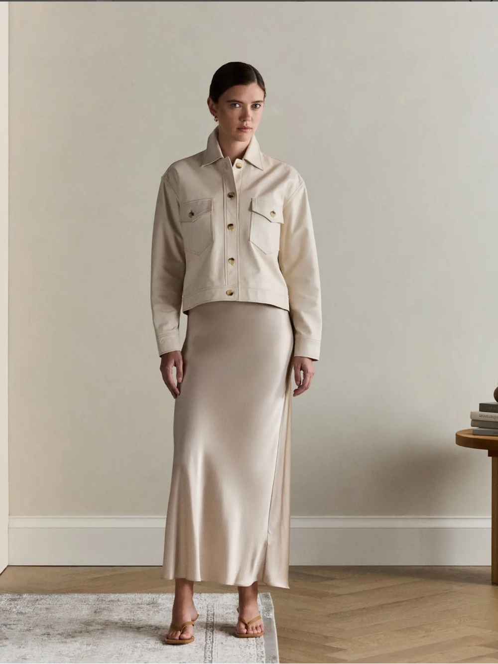 Quince Cream Cropped Leather Jacket